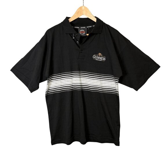Guinness Draught Embroidered Mens Striped‎ Golf Polo Shirt Sz Medium Black White - Picture 1 of 7